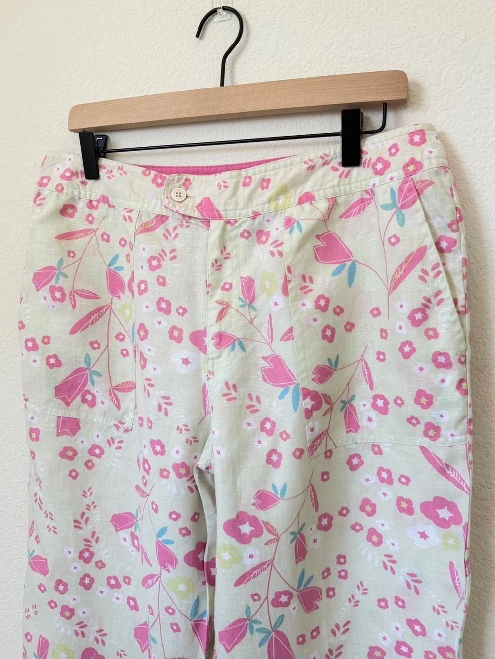 Sigrid Olsen Linen Pink Floral Crop Pants Size 12